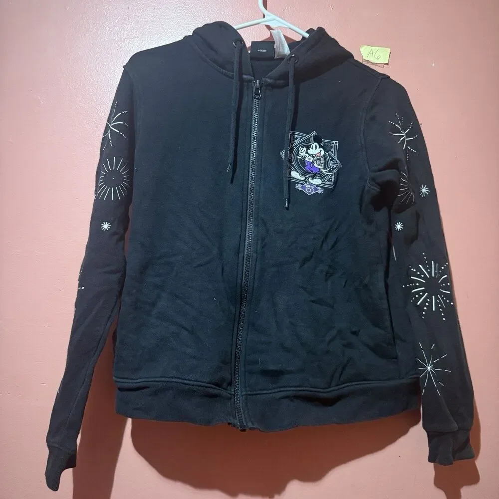 3/$15 Disney 100 Anniversary Sweater XS Extra Small Black Full Zip Hooded